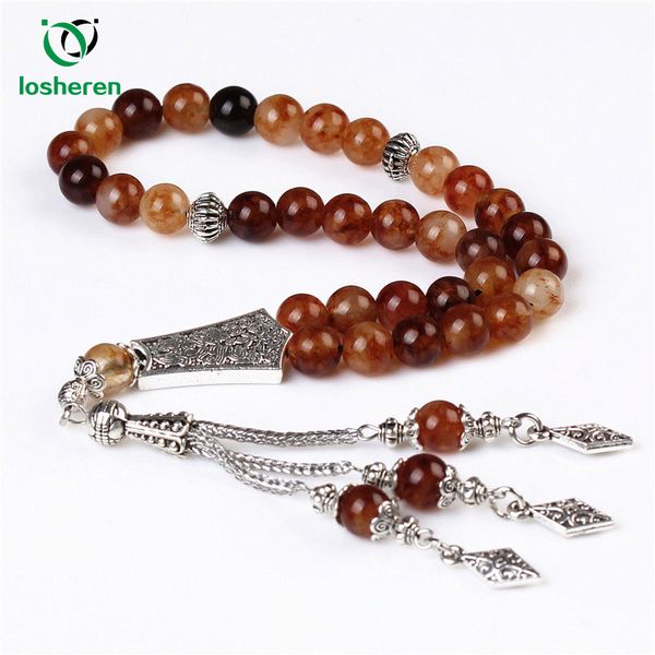 

losheren new arrival brown stone 33 prayer islamic muslim tasbih rosary misbaha bead bracelets for famliy friend gifts, Black