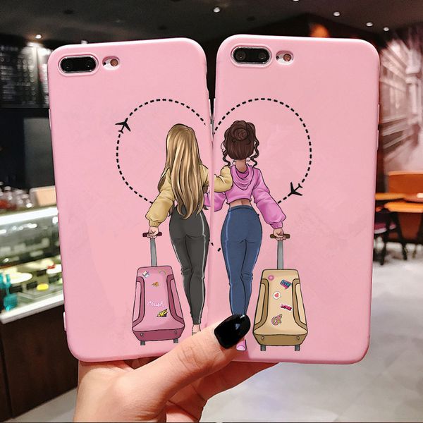 

девушки bff лучшие друзья навсегда розовый мягкий силиконовый чехол для телефона iphone xs 6 6s 7 8 plus x xr xs max 11 pro max задняя крышк