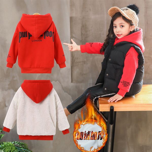 

fashionable boys girls' autumn clothing children's flush thickening plus down sweater hooded letter sweater 4-14y 257, Blue