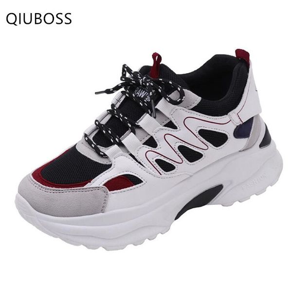 

qiuboss the new women shoes fashion breathable sneaker women low cut thick bottom casual shoes wild net surface flat q791, Black