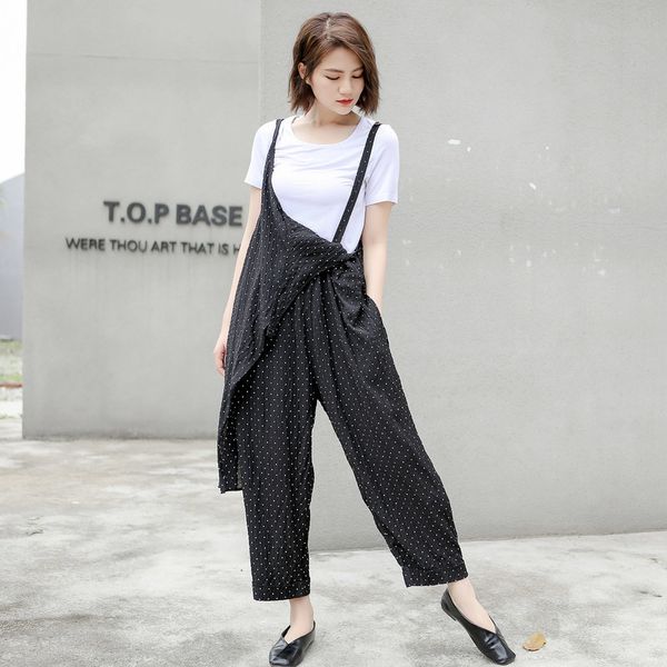 

tvvovvin 2019 spring summer new clothes for women dot printing adjust straps personality pocket trousers caaual jumpsuit as859, Black;white