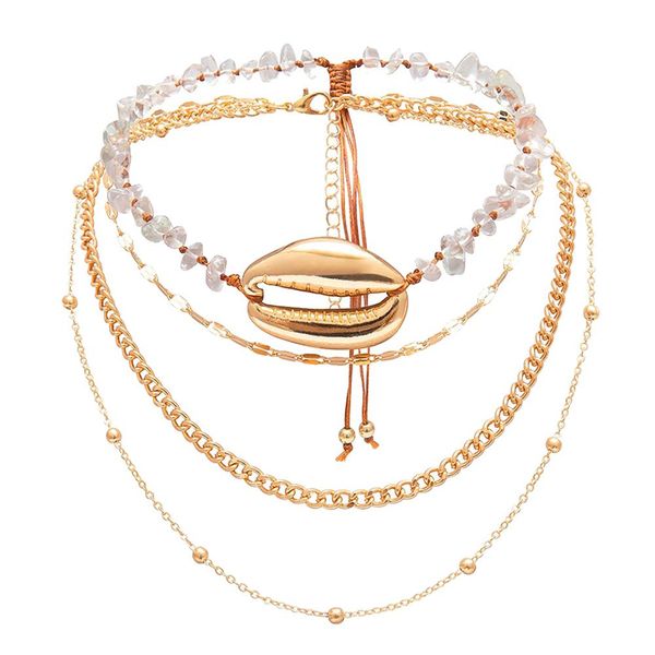 

new chic women multiple layers bead shell pendant chain necklace jewelry accessory, Silver
