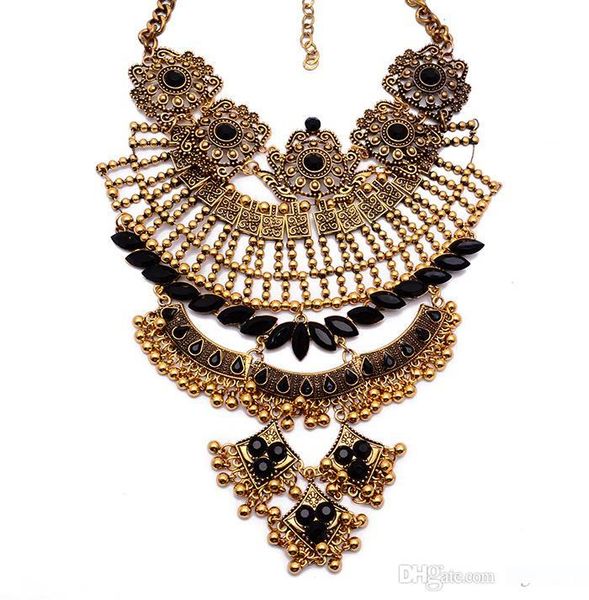 

2020 europe and america jewelry new big brand necklace alloy inlaid with gemstone multi-layer vintage collarbone necklace wl1073, Silver