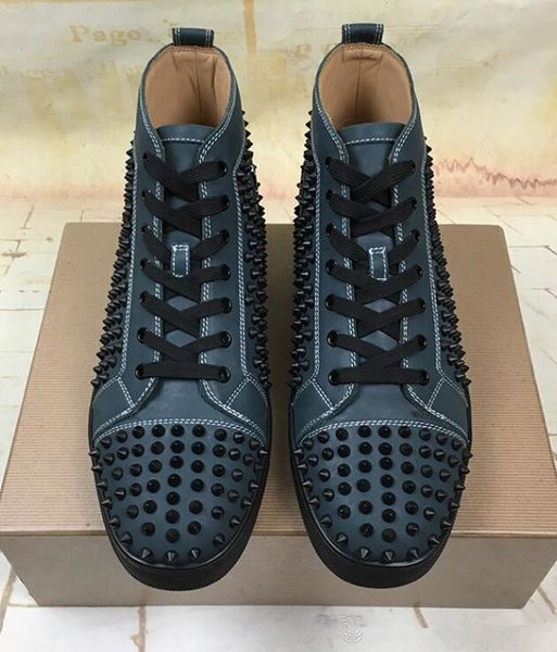 

fashion designer brand red sole studded spikes flats shoes red bottom shoes for men and women party lovers genuine leather suede sneakers, Black
