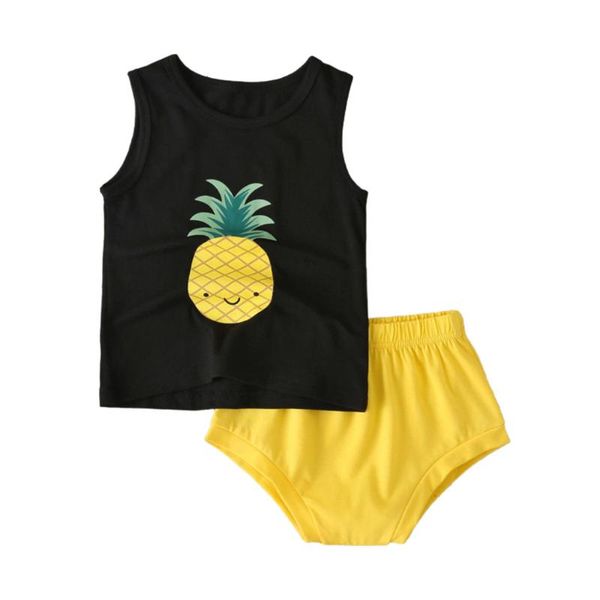 

детская одежда лето 2020 детские мальчики девочки мультфильм ананас пуловер без рукавов жилет топы + шорты наряды наборы детская одежда, White