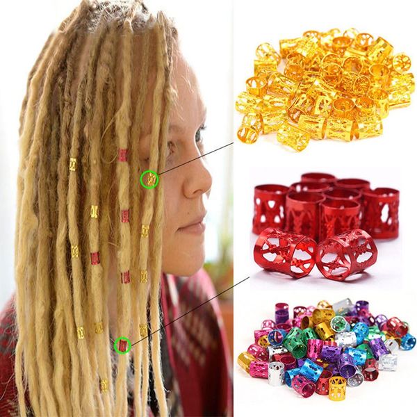 

50pc 8mm 6 color micro hair dread braids beads adjustable hair dreadlock braid rings cuff clip accessory tubes jewelry, Brown