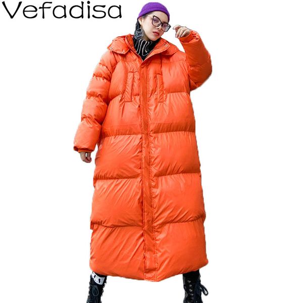 

vefadisa hooded cotton-padded clothes 2019 winter thick warm parka zippers solid loose long parka woman green orange qyf1396, Black