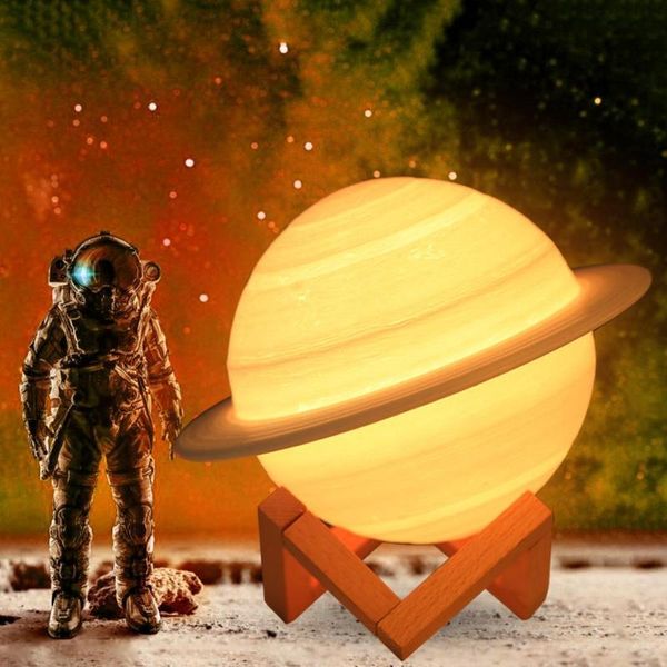 

dropship rechargeable 3d print saturn lamp like moon lamp night light for moon light with 16colors remote gifts 2019 new