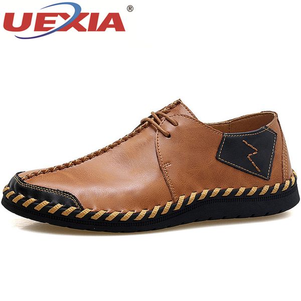 

uexia fashion outdoor sneakers men shoes soft moccasins leather flats handmade casual shoes slip-on men's boat size 38-47, Black
