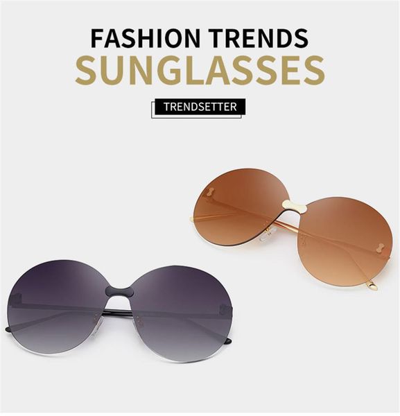 

brand designer round rimless sunglasses women transparent mirror lens sun glasses ladies luxury oversized sunglasses eyewear, White;black
