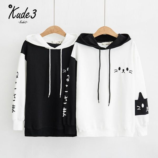 

2019 new japanese harajuku anime cat kawaii embroidery sleeve printing student school student girls clothes sweatshirt 8446, Black