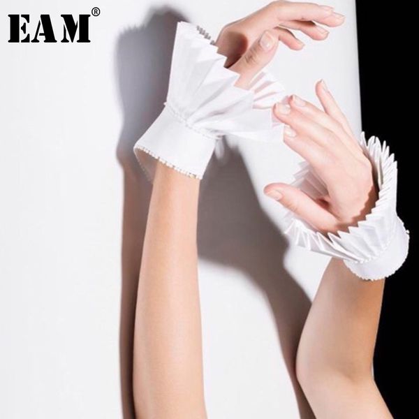 

eam] 2019 spring solid white temperament simple wild fashion new women pleated fold stitch cuff fake sleeve la243, Blue;gray