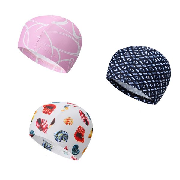 

women men pool quick dry ear protection elastic fashion diving sports hat summer printed durable long hair swimming cap swimming caps