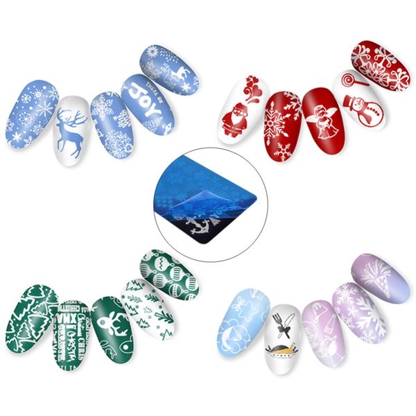 

4 styles nail art stamping plate christmas snow pattern manicure image template festival nails stencil template tools #290771, White