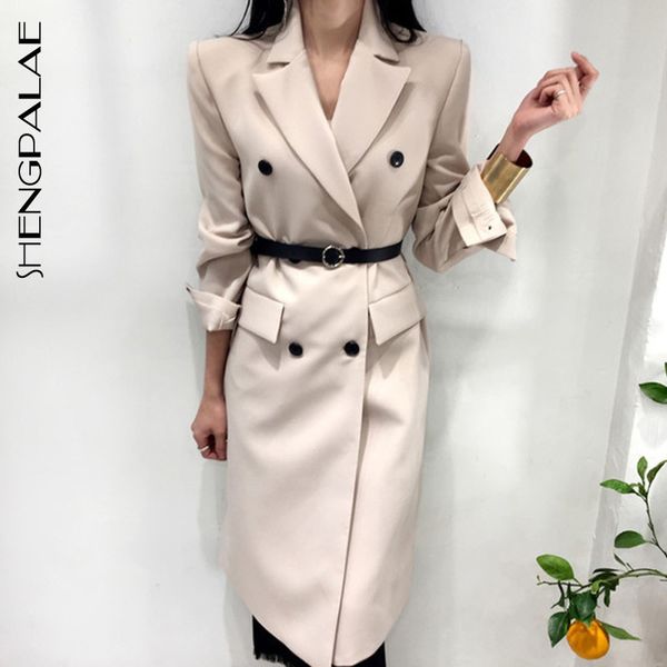 

shengpalae new spring autumn korea style women full sleeve single breasted turn-down collar with sashes slim coat tide fr150, Black;brown