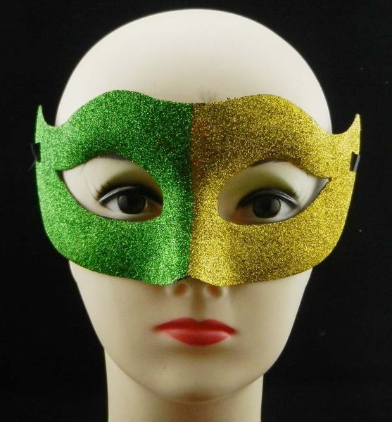 Neue Karnevalsfans-Maske, goldpulverbemalt, halbes Gesicht, zweifarbige Maske aus Kunststoff, glänzend, Halloween-Weihnachtsball-Party-Geschenk