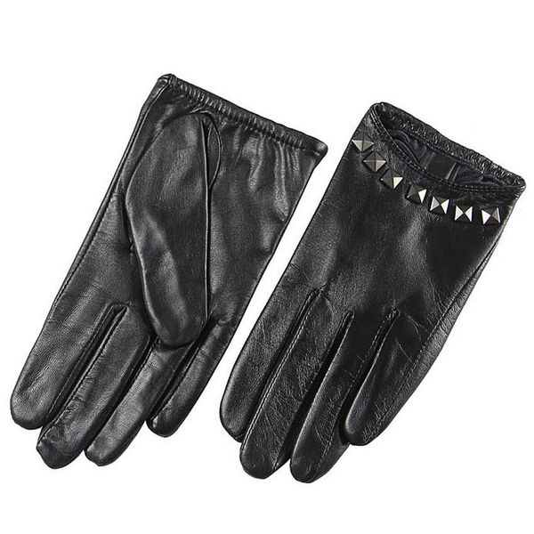 

fashion-2017 special offer women gloves wrist rivet sheepskin glove female thin genuine leather hip-hop lambskin driving limited l096nn, Blue;gray