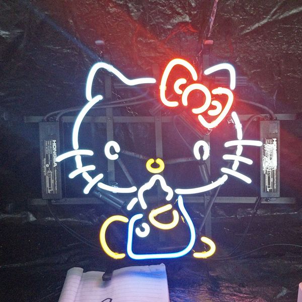 

custom hello kitty neon sign light outdoor display bar entertainment home decoration glass neon lamp light metal frame 17'' 20&#03