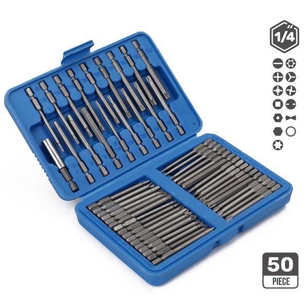 

50pcs 1/4" 75mm chrome vanadium steel extra long reach bit set screwdriver bits kit