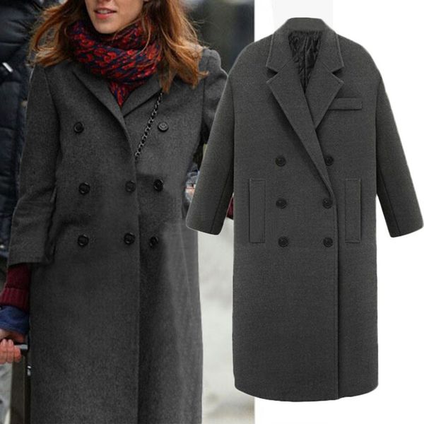 

feitong 2019 casual womens winter lapel wool coat trench jacket long overcoat outwear female streetwear clothes dropship #10840, Black