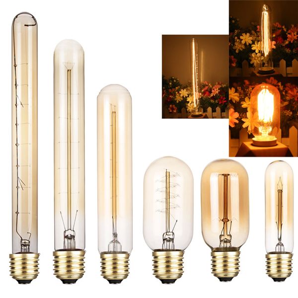 Retro Edison levou lâmpadas E27 40W 110V 220V T45 T10 T185 T225 T300 Ampola incandescente luzes Filament 2700K