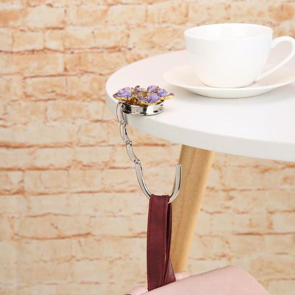 

flower shape metal desk table hooks folding handbag holder bag hook purse hanger compact and portable carry convenient