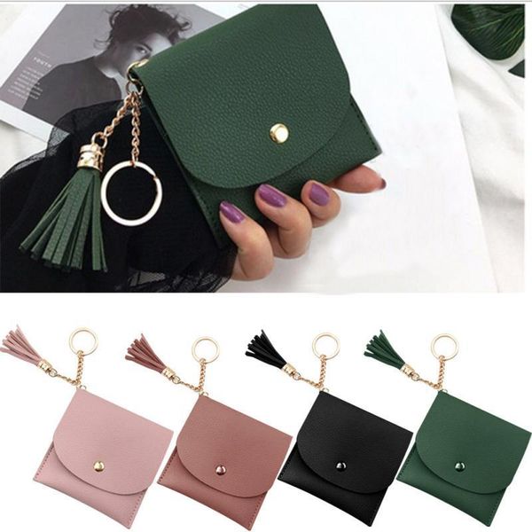 

designer coin purse key pouch short tassel women's wallets lady mini card holder wallet female credit card coin purse, Red;black