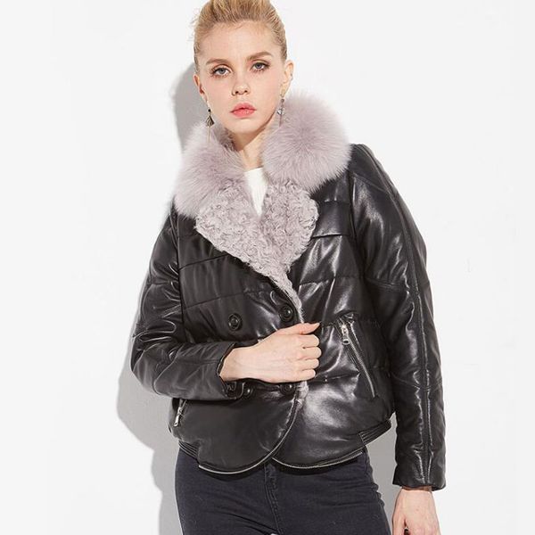 

2019 fashion winter jacket women real fur coat natural real fur collar loose thick warm parkas big outerwear, Black