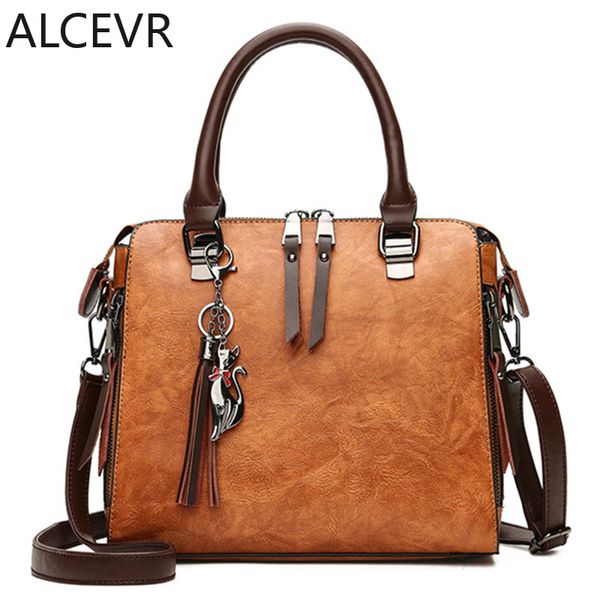 

alcevr vintage cat кисточкой сумки женщины double zipper crossbody мешки плеча вскользь сплошные цвета shell tote ladie сумки