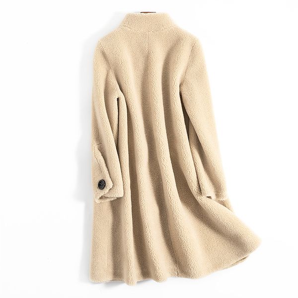 

осень пальто зимы женщин одежда 2020 real шуба женский wool jacket fox меховой воротник корейский vintage sheep shearling tops zt4529, Black