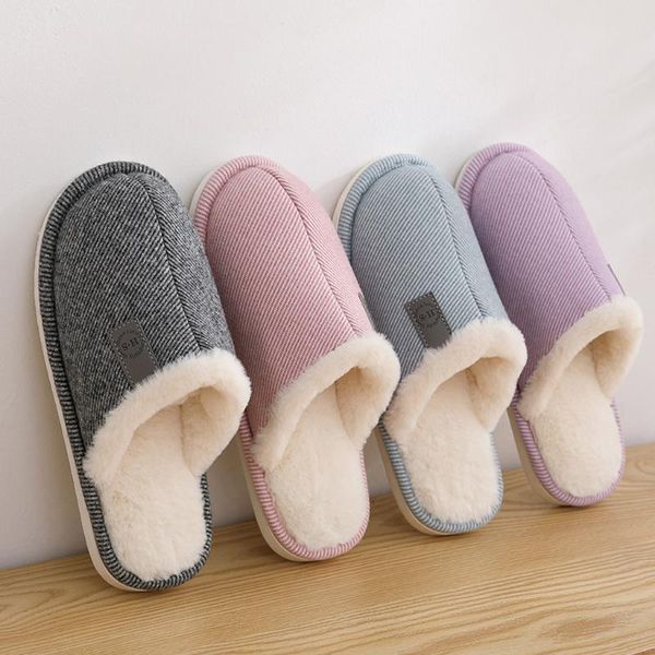 

women's fur slippers women faux fur slides men's large size waterproof home plus velvet warm shoes cotton slippers#3, Black