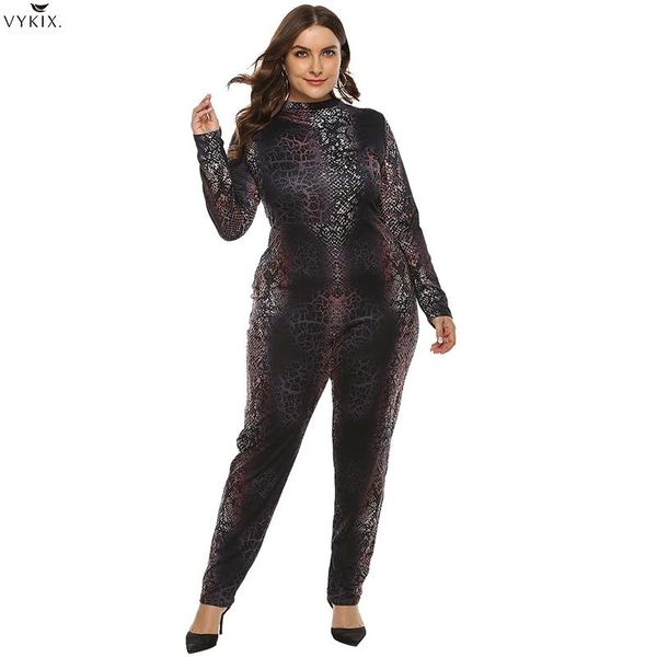 

women's jumpsuits & rompers plus size 5xl one piece jumpsuit women romper print o-neck full sleeve skinny bodycon club night party, Black;white