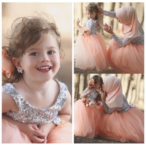 

bling bling silver sequins a-line flower girls dresses tulle skirt 2019 vestidos de kids birthday party gowns formal wear, White;blue