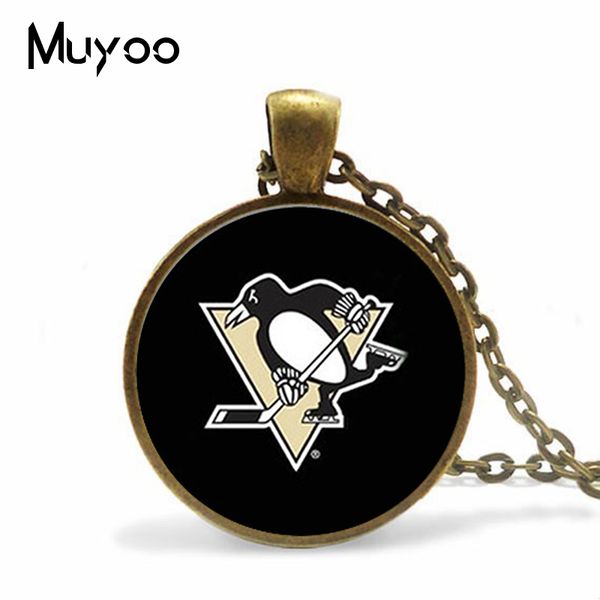 

penguins pendant necklace with antique silver chain hockey jewelry hz1