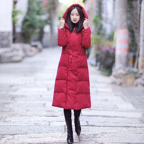 

chinese wind cotton women's 2018 new winter down cotton padded jacket long section jacket, Black