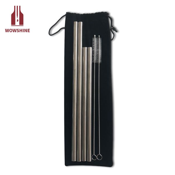 

wowshine factory bag set 4 straws+2 brushes stainless steel straws 1set/lot