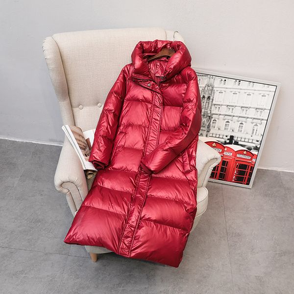 

2019 winter 90% white duck down jacket long down parka women coat female thick warm hooded waterproof women jacket, Black
