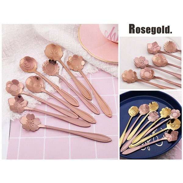 

8pcs/set stainless steel christmas tableware coffee spoons ice cream dessert spoon flower cherry coffee spoon mixing spoon