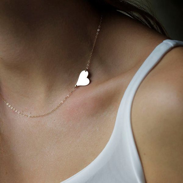 

europe and america accessories simple metal non-symmetrical peach heart short women's necklace choker xl541, Silver