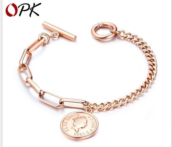 

fashion rose gold jewelry retro ancient figure round titanium steel bracelet ot button hand jewelry, Golden;silver