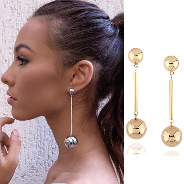 

fashion long earrings 2018 ball geometric earrings for women hanging dangle drop gold modern oorbellen jewelry, Silver
