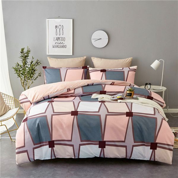 

duvet cover pillowcase 3pcs bedding set northern europe concise bedding article pink blue geometric figure ale