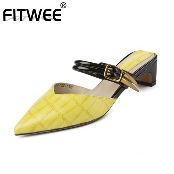 

fitwee real leather women sandals pointed toe ankle buckle slip on shoes women casual outdoor daily female slippers size 34-40, Black