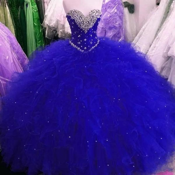 

royal blue sweet 16 party debutantes quinceanera dress puffy tulle crystals sweetheart neck corset back plus size evening gowns, Blue;red