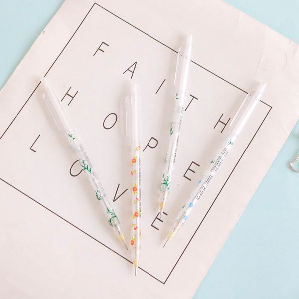 

5 pcs/lot mirui student stationery press type pure automatic pencils 0.7mm transparent flower mechanical pencil 0.5mm, Blue;orange