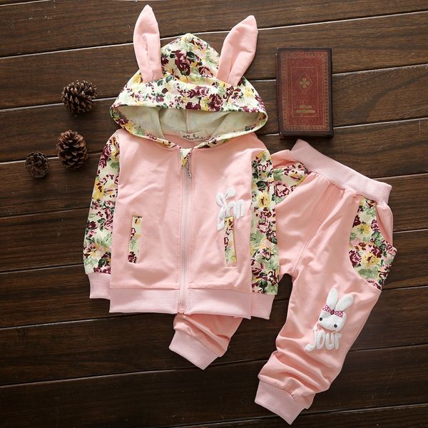 

children high qulity cotton cute long sleeve print toddler girls baby suit kid baby girl clothes sets print flower clothes, White
