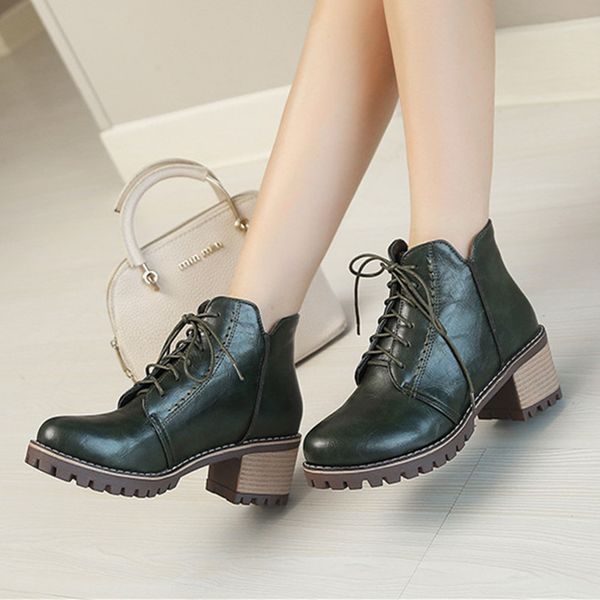 

women's shoes / fashion european and american boots / round head lace thick with solid color winter cold to keep warm, Black