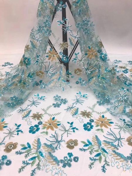 

african lace fabric 2020 lace embroidery french mesh fabric nigeria sequin d3630, Pink;blue