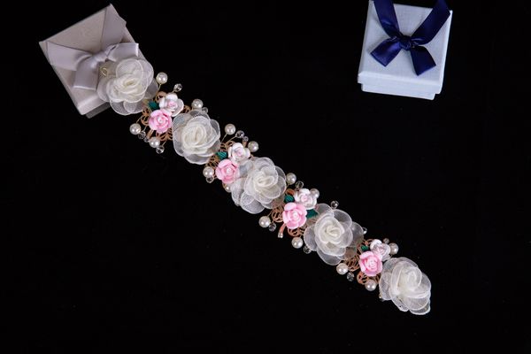 

cream headbands 3d floral wreath headdress bridal ring comb bearer hair accessories,korean handicraft beads wedding tiaras