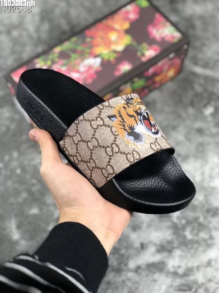 

Tiger Luxury Designer Mens Womens Summer Sandals Beach Slide Casual Slippers Ladies Comfort Shoes Print Leather Flowers Bee 36-46 With Box